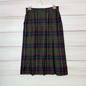 Vintage Midi Tartan Pleated Skirt Green Wool Pockets BIANCA Germany  36 US 6